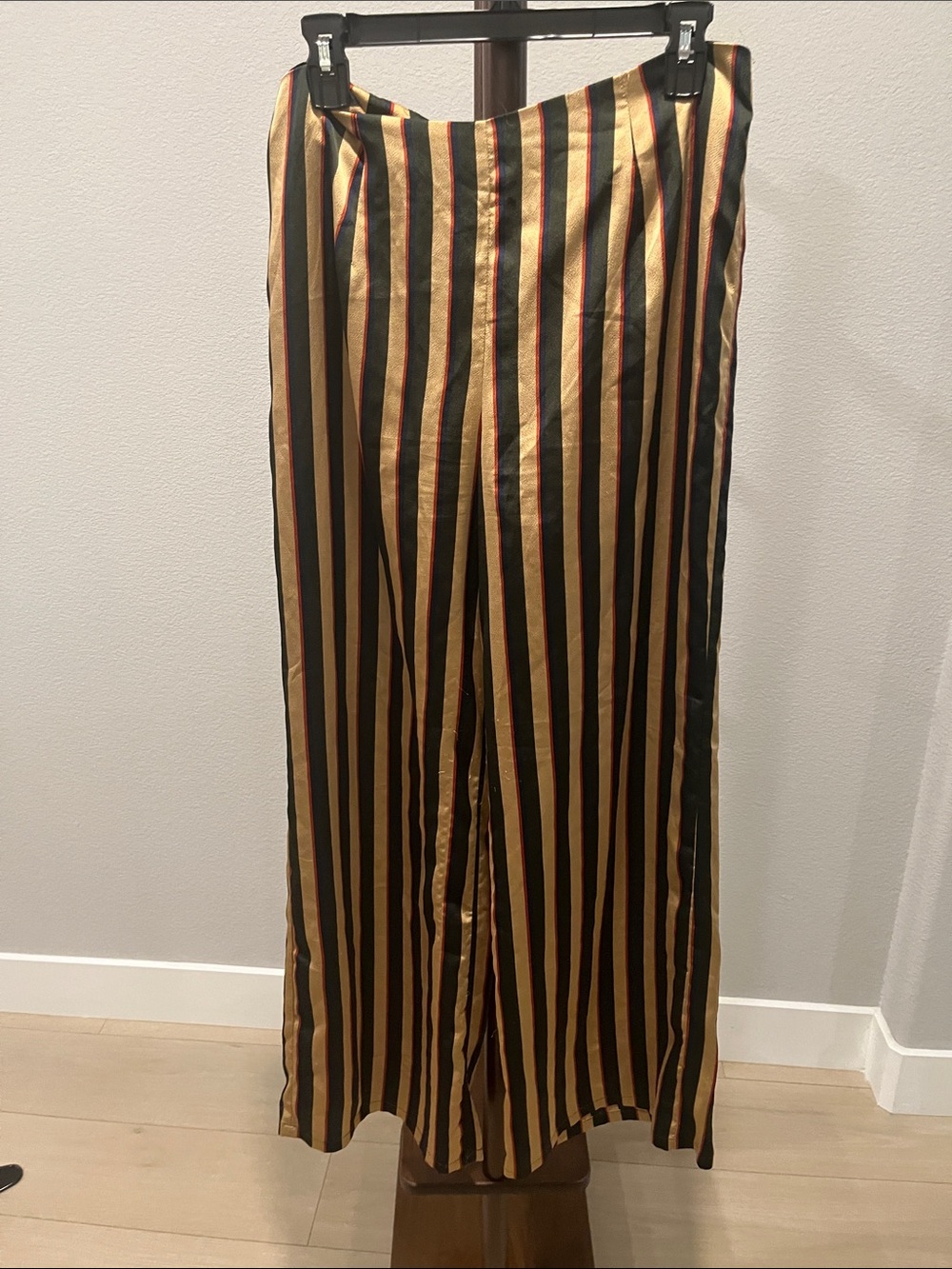 Forever 21 Black, Gold and Red Vertical Stripe Wide-Leg Pants